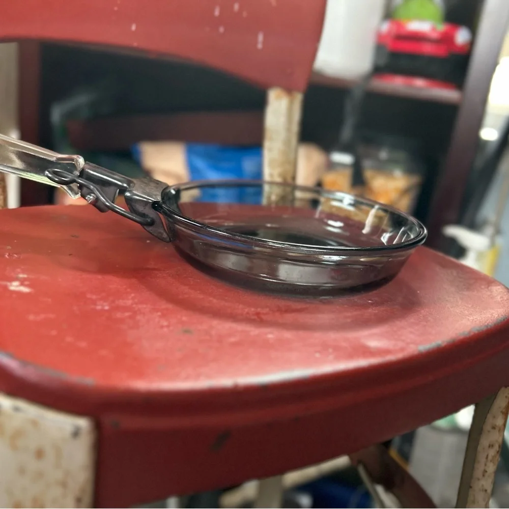Vintage Glass Frying Pan with Metal Handle